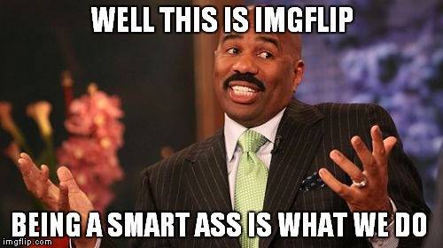 Steve Harvey | WELL THIS IS IMGFLIP; BEING A SMART ASS IS WHAT WE DO | image tagged in memes,steve harvey | made w/ Imgflip meme maker