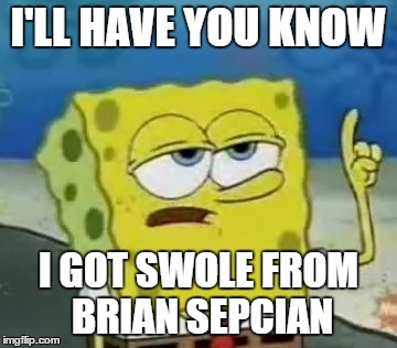 Get swole with SpongeBrian | I'LL HAVE YOU KNOW; I GOT SWOLE FROM BRIAN SEPCIAN | image tagged in memes,ill have you know spongebob | made w/ Imgflip meme maker