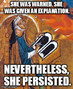 SHE WAS WARNED. SHE WAS GIVEN AN EXPLANATION. NEVERTHELESS, SHE PERSISTED. | image tagged in nevertheless she persisted | made w/ Imgflip meme maker