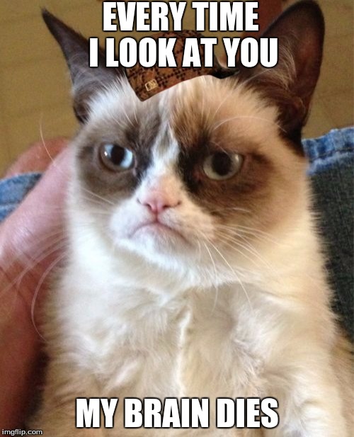 Grumpy Cat Meme | EVERY TIME I LOOK AT YOU; MY BRAIN DIES | image tagged in memes,grumpy cat,scumbag | made w/ Imgflip meme maker