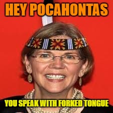 Elizabeth Warren | HEY POCAHONTAS; YOU SPEAK WITH FORKED TONGUE | image tagged in elizabeth warren | made w/ Imgflip meme maker