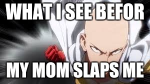 one punch man | WHAT I SEE BEFOR; MY MOM SLAPS ME | image tagged in one punch man | made w/ Imgflip meme maker
