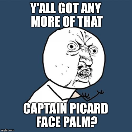 Y U No Meme | Y'ALL GOT ANY MORE OF THAT CAPTAIN PICARD FACE PALM? | image tagged in memes,y u no | made w/ Imgflip meme maker