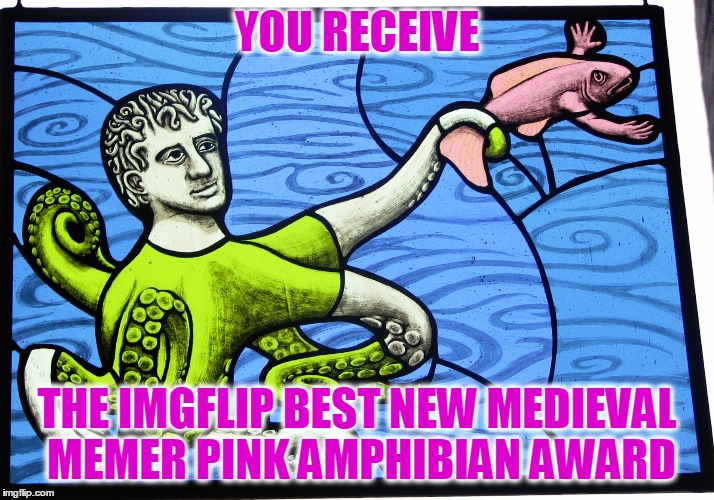 YOU RECEIVE THE IMGFLIP BEST NEW MEDIEVAL MEMER PINK AMPHIBIAN AWARD | made w/ Imgflip meme maker