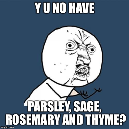 Y U No Meme | Y U NO HAVE PARSLEY, SAGE, ROSEMARY AND THYME? | image tagged in memes,y u no | made w/ Imgflip meme maker