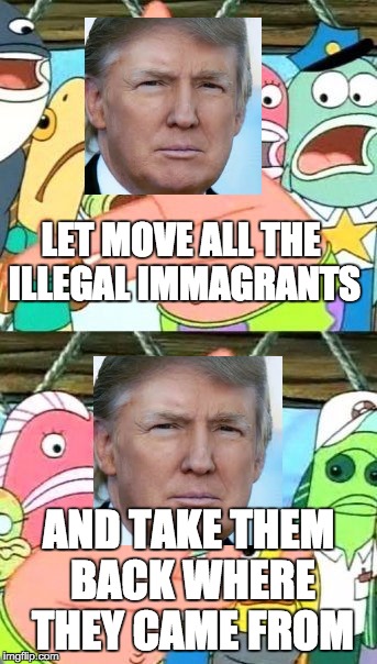 Put It Somewhere Else Patrick Meme | LET MOVE ALL THE ILLEGAL IMMAGRANTS; AND TAKE THEM BACK WHERE THEY CAME FROM | image tagged in memes,put it somewhere else patrick | made w/ Imgflip meme maker
