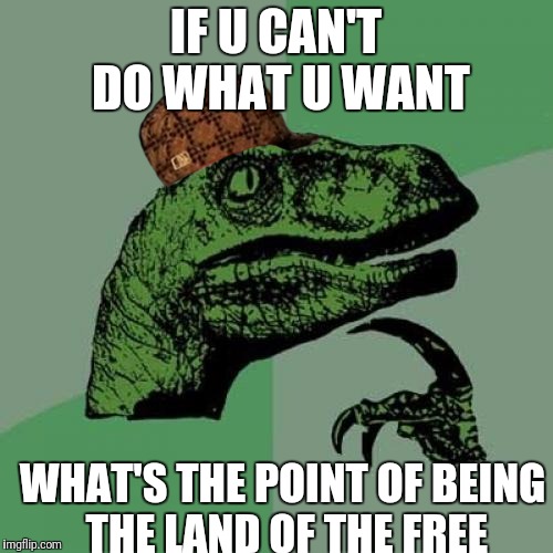 Philosoraptor Meme | IF U CAN'T DO WHAT U WANT; WHAT'S THE POINT OF BEING THE LAND OF THE FREE | image tagged in memes,philosoraptor,scumbag | made w/ Imgflip meme maker