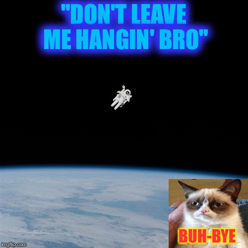 Nasa flat earth space station ISS | "DON'T LEAVE ME HANGIN' BRO"; BUH-BYE | image tagged in nasa flat earth space station iss | made w/ Imgflip meme maker