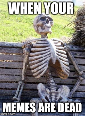 Waiting Skeleton | WHEN YOUR; MEMES ARE DEAD | image tagged in memes,waiting skeleton | made w/ Imgflip meme maker