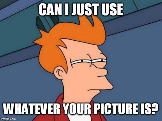 Futurama Fry Meme | CAN I JUST USE WHATEVER YOUR PICTURE IS? | image tagged in memes,futurama fry | made w/ Imgflip meme maker