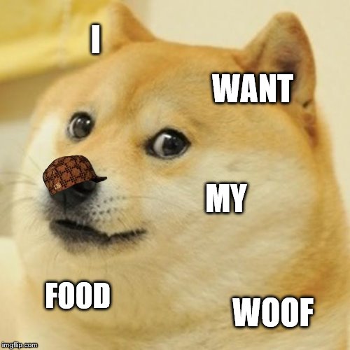 Doge Meme | I; WANT; MY; FOOD; WOOF | image tagged in memes,doge,scumbag | made w/ Imgflip meme maker