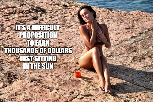 IT'S A DIFFICULT PROPOSITION TO EARN THOUSANDS OF DOLLARS JUST SITTING IN THE SUN | made w/ Imgflip meme maker