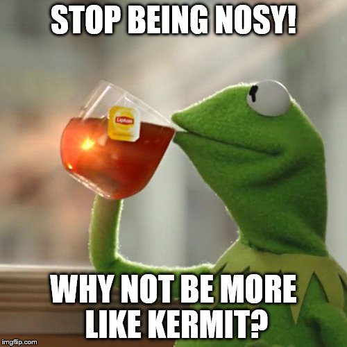 But That's None Of My Business Meme | STOP BEING NOSY! WHY NOT BE MORE LIKE KERMIT? | image tagged in memes,but thats none of my business,kermit the frog | made w/ Imgflip meme maker