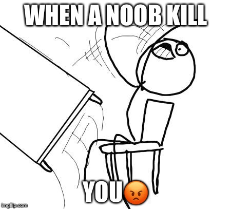 Table Flip Guy Meme | WHEN A NOOB KILL; YOU😡 | image tagged in memes,table flip guy | made w/ Imgflip meme maker