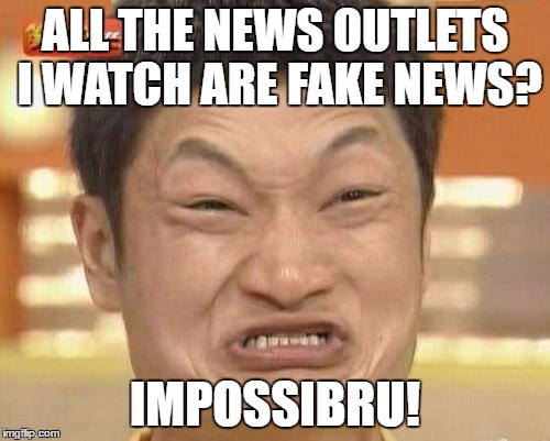 Impossibru Guy Original | ALL THE NEWS OUTLETS I WATCH ARE FAKE NEWS? IMPOSSIBRU! | image tagged in memes,impossibru guy original | made w/ Imgflip meme maker