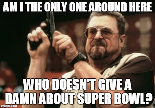 Am I The Only One Around Here Meme | AM I THE ONLY ONE AROUND HERE; WHO DOESN'T GIVE A DAMN ABOUT SUPER BOWL? | image tagged in memes,am i the only one around here | made w/ Imgflip meme maker