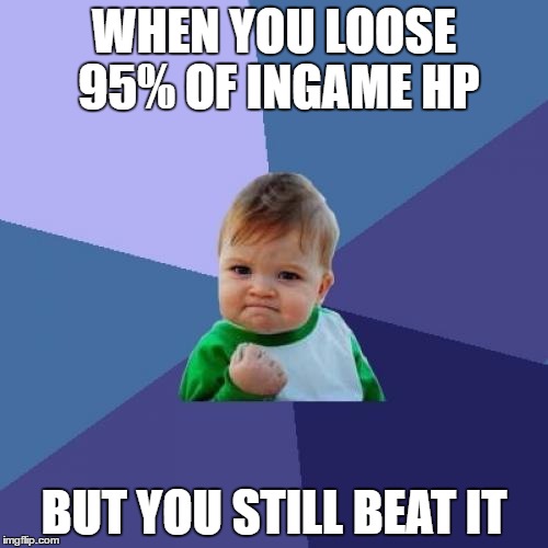 Success Kid | WHEN YOU LOOSE 95% OF INGAME HP; BUT YOU STILL BEAT IT | image tagged in memes,success kid | made w/ Imgflip meme maker