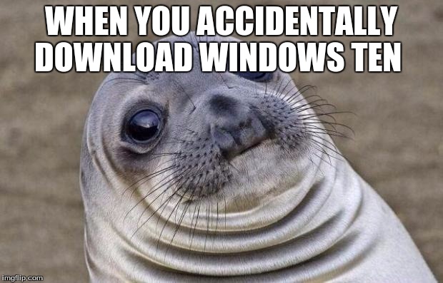 The windows ten mistake... |  WHEN YOU ACCIDENTALLY DOWNLOAD WINDOWS TEN | image tagged in memes,awkward moment sealion | made w/ Imgflip meme maker