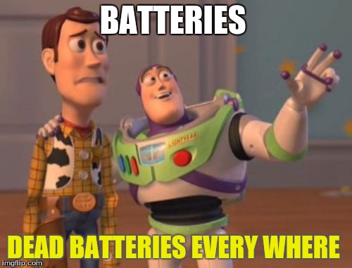 X, X Everywhere |  BATTERIES; DEAD BATTERIES EVERY WHERE | image tagged in memes,x x everywhere | made w/ Imgflip meme maker