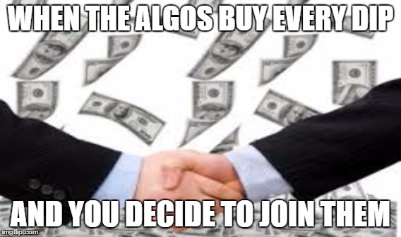 Join the Algos! | WHEN THE ALGOS BUY EVERY DIP; AND YOU DECIDE TO JOIN THEM | image tagged in trading | made w/ Imgflip meme maker