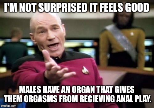Picard Wtf Meme | I'M NOT SURPRISED IT FEELS GOOD MALES HAVE AN ORGAN THAT GIVES THEM ORGASMS FROM RECIEVING ANAL PLAY. | image tagged in memes,picard wtf | made w/ Imgflip meme maker