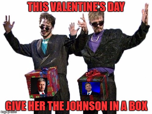 The Johnson In A Box | THIS VALENTINE'S DAY; GIVE HER THE JOHNSON IN A BOX | image tagged in dick in a box,gary johnson,valentine's day,justin timberlake,memes,funny | made w/ Imgflip meme maker