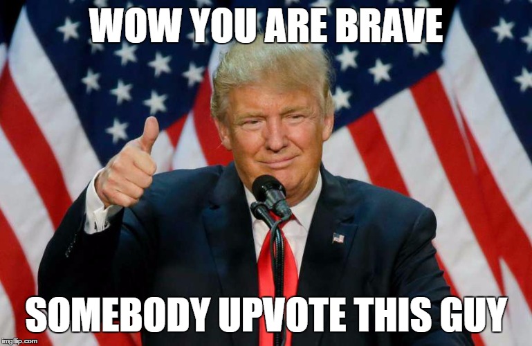 WOW YOU ARE BRAVE SOMEBODY UPVOTE THIS GUY | made w/ Imgflip meme maker