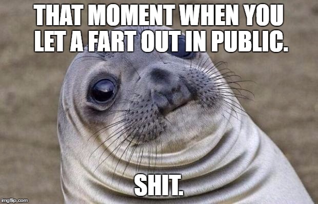 Awkward Moment Sealion Meme | THAT MOMENT WHEN YOU LET A FART OUT IN PUBLIC. SHIT. | image tagged in memes,awkward moment sealion | made w/ Imgflip meme maker