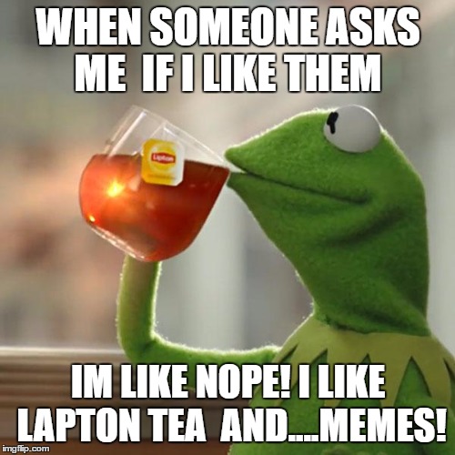 But That's None Of My Business Meme | WHEN SOMEONE ASKS ME  IF I LIKE THEM; IM LIKE NOPE! I LIKE LAPTON TEA  AND....MEMES! | image tagged in memes,but thats none of my business,kermit the frog | made w/ Imgflip meme maker