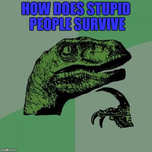 Philosoraptor Meme | HOW DOES STUPID PEOPLE SURVIVE | image tagged in memes,philosoraptor | made w/ Imgflip meme maker