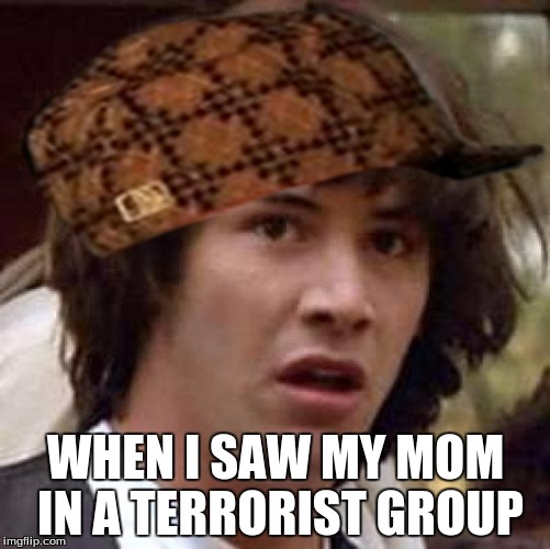 Conspiracy Keanu | WHEN I SAW MY MOM IN A TERRORIST GROUP | image tagged in memes,conspiracy keanu,scumbag | made w/ Imgflip meme maker
