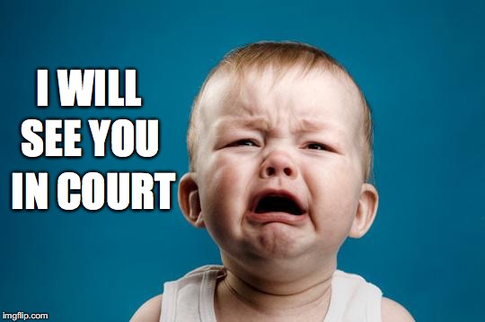 BABY CRYING | SEE YOU; I WILL; IN COURT | image tagged in baby crying | made w/ Imgflip meme maker