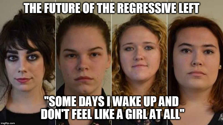 THE FUTURE OF THE REGRESSIVE LEFT; "SOME DAYS I WAKE UP AND DON'T FEEL LIKE A GIRL AT ALL" | image tagged in memes,elizabeth prier,vandalism,anarchists,progressives,election 2016 | made w/ Imgflip meme maker