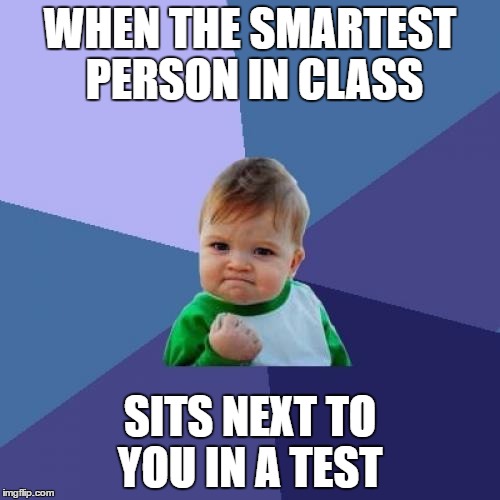 Success Kid | WHEN THE SMARTEST PERSON IN CLASS; SITS NEXT TO YOU IN A TEST | image tagged in memes,success kid | made w/ Imgflip meme maker