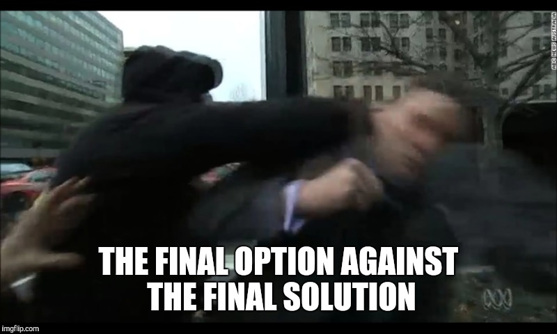 THE FINAL OPTION AGAINST THE FINAL SOLUTION | image tagged in memes,punching nazis,richard spencer,never again,alt right | made w/ Imgflip meme maker