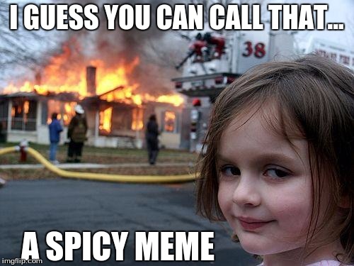 Disaster Girl Meme | I GUESS YOU CAN CALL THAT... A SPICY MEME | image tagged in memes,disaster girl | made w/ Imgflip meme maker