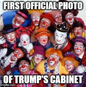 See if you can pick out Steve Bannon! | FIRST OFFICIAL PHOTO; OF TRUMP'S CABINET | image tagged in clowns | made w/ Imgflip meme maker