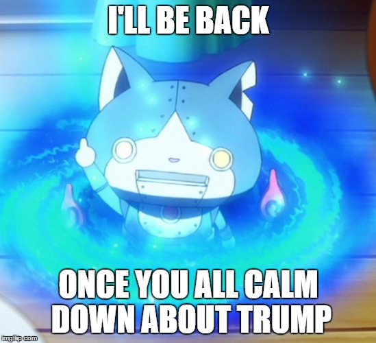 I'll be back | I'LL BE BACK; ONCE YOU ALL CALM DOWN
ABOUT TRUMP | image tagged in i'll be back | made w/ Imgflip meme maker