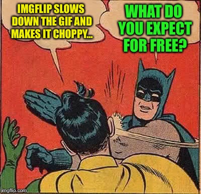 Batman Slapping Robin Meme | IMGFLIP SLOWS DOWN THE GIF AND MAKES IT CHOPPY... WHAT DO YOU EXPECT FOR FREE? | image tagged in memes,batman slapping robin | made w/ Imgflip meme maker