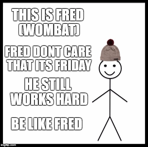 Be Like Bill | THIS IS FRED (WOMBAT); FRED DONT CARE THAT ITS FRIDAY; HE STILL WORKS HARD; BE LIKE FRED | image tagged in memes,be like bill | made w/ Imgflip meme maker