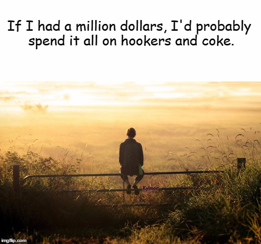 Fukt up thoughts | If I had a million dollars, I'd probably spend it all on hookers and coke. Kylmor | image tagged in fukt up thoughts | made w/ Imgflip meme maker