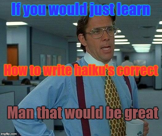 That Would Be Great Meme | If you would just learn How to write haiku's correct Man that would be great | image tagged in memes,that would be great | made w/ Imgflip meme maker