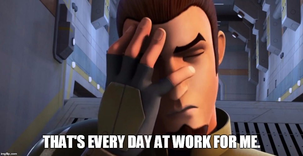 Kanan Facepalm | THAT'S EVERY DAY AT WORK FOR ME. | image tagged in kanan facepalm | made w/ Imgflip meme maker