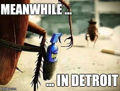 Just Your Average Democratic Primary In Sunny Detroit Michigan! | MEANWHILE ... ... IN DETROIT | image tagged in detroit,michigan,dirty,cockroach,roach,democrats | made w/ Imgflip meme maker