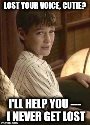 ;) | LOST YOUR VOICE, CUTIE? I'LL HELP YOU --- I NEVER GET LOST | image tagged in quigley quagmire,a series of unfortunate events | made w/ Imgflip meme maker