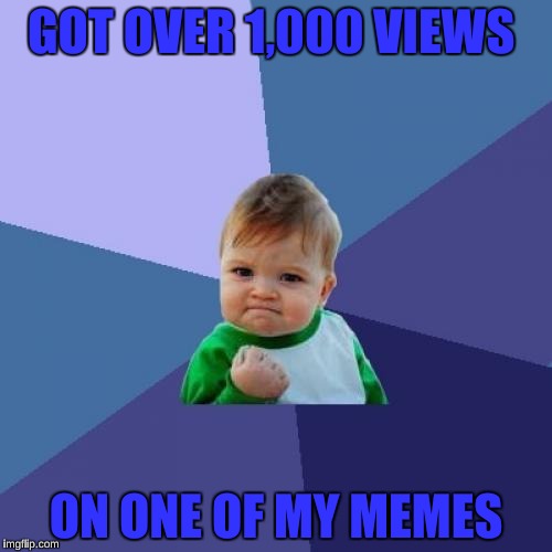 Thanks For This Awesome Accomplishment   | GOT OVER 1,000 VIEWS; ON ONE OF MY MEMES | image tagged in memes,success kid | made w/ Imgflip meme maker