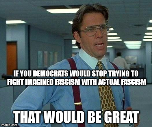 That Would Be Great | IF YOU DEMOCRATS WOULD STOP TRYING TO FIGHT IMAGINED FASCISM WITH ACTUAL FASCISM; THAT WOULD BE GREAT | image tagged in memes,that would be great | made w/ Imgflip meme maker