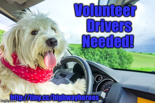 Highway Heroes Volunteer Drivers | Volunteer  
Drivers 
Needed! http://tiny.cc/highwayheroes | image tagged in volunteer transport | made w/ Imgflip meme maker