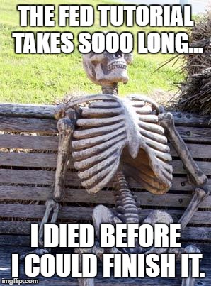 Waiting Skeleton | THE FED TUTORIAL TAKES SOOO LONG... I DIED BEFORE I COULD FINISH IT. | image tagged in memes,waiting skeleton | made w/ Imgflip meme maker