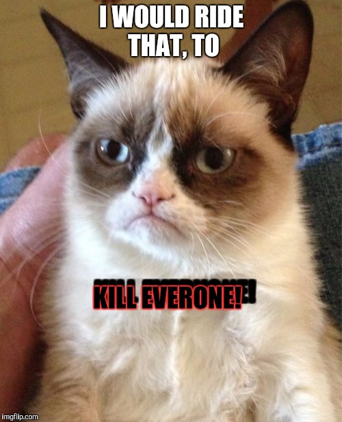 Grumpy Cat Meme | I WOULD RIDE THAT, TO KILL EVERYONE! KILL EVERONE! | image tagged in memes,grumpy cat | made w/ Imgflip meme maker